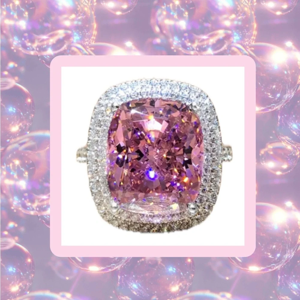 Elegant Pink and Sterling Silver Women's Ring 8 Carat Cocktail Ring Affinny - Picture 1 of 11